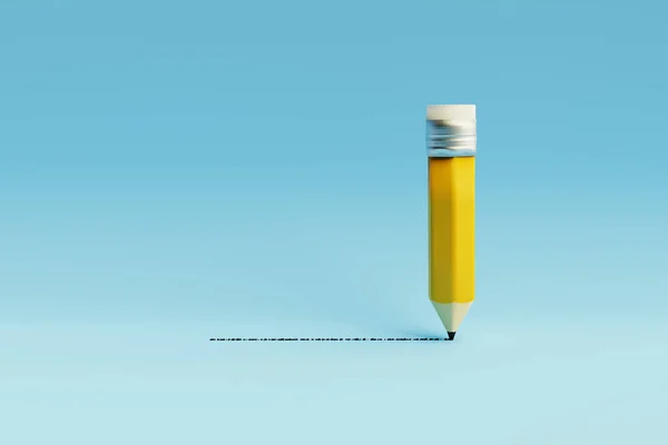 太字の黄色の鉛筆青の背景に滞在 3Dレンダリング — ストック写真