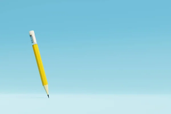 Żółty Rysunek Ołówek Niebieskim Tle Renderowanie — Zdjęcie stockowe