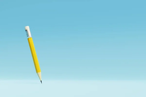 Lápiz Dibujo Amarillo Permaneciendo Sobre Fondo Azul Renderizar — Foto de Stock