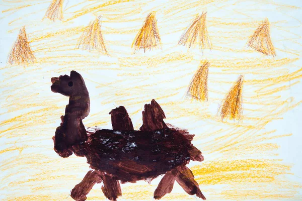 Aquarelle Crayon Chameau Dans Désert Comme Les Enfants Dessinés Image — Photo