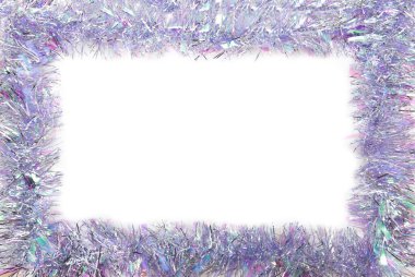 Gümüş süsler. Beyaz arka planda küçük bir çerçeve. Boş beyaz şablon