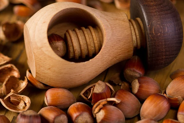 Hazelnuts in nutcracker — Stock Photo, Image