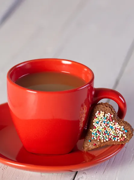 心形饼干和咖啡的杯 — 图库照片