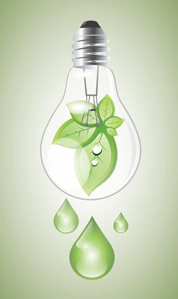 Eco lightbulb with green leaves growing — Stock Vector