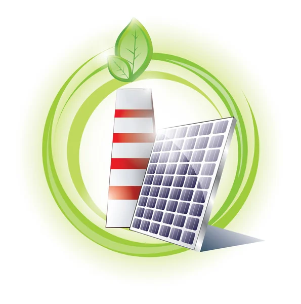 Eco chimney and solar panel — Stock Vector