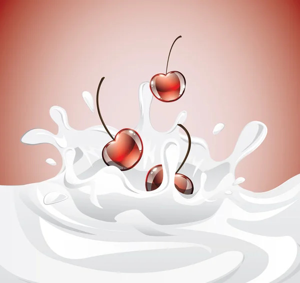 Cerezas en leche — Vector de stock