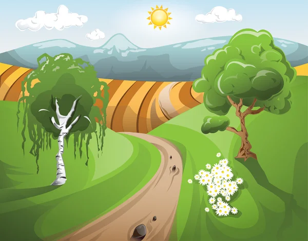 Rural landscape in the summer — Stock Vector