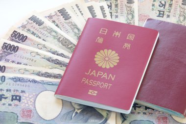 Japan passport and japanese yen clipart