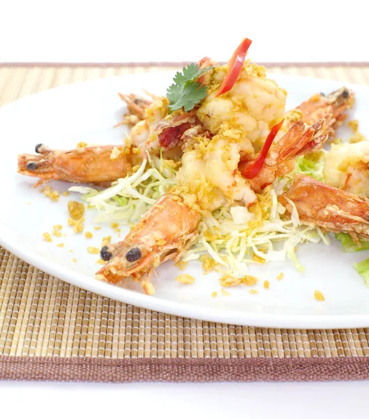Rice with fried shrimps on top — Stock Photo, Image