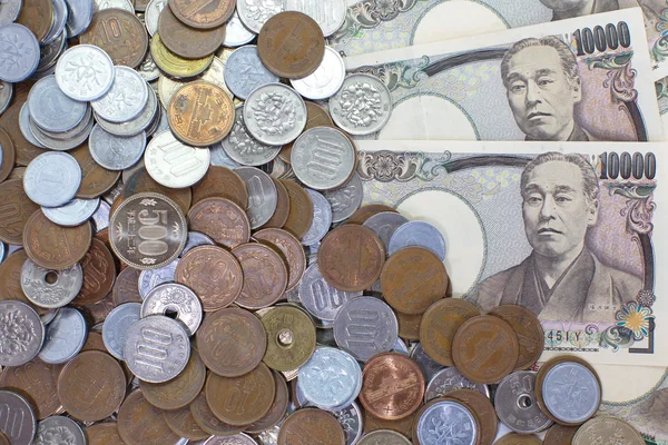 日本円ノートおよび硬貨 — ストック写真