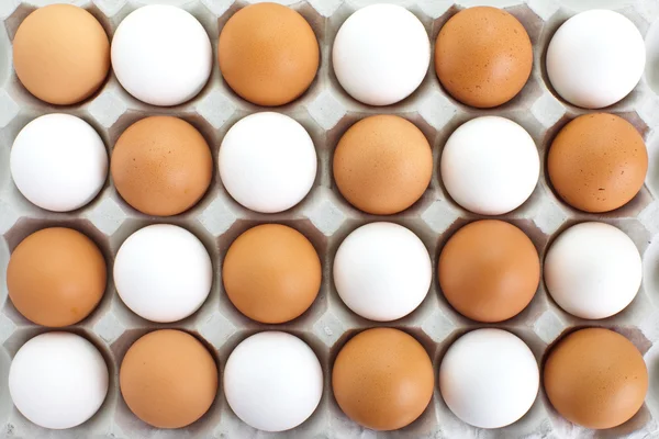 Čerstvá vejce v zásobníku pater — Stock fotografie