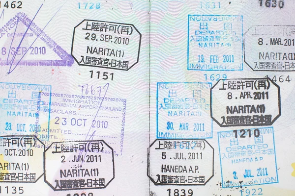 Passport stamps entering Japan, Thailand — Stock Photo, Image