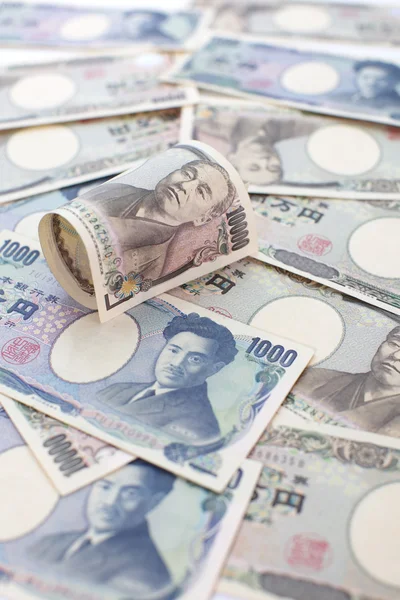 Primer plano: yen japonés, billetes y monedas — Foto de Stock