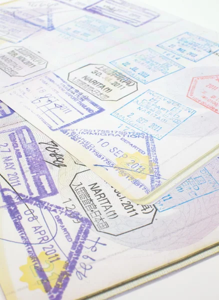 Imigração chegada selos no passaporte — Fotografia de Stock