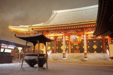 Japan temple , Asakusa Sensoji at snow falling time clipart