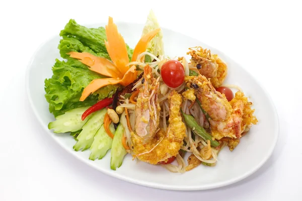 Deep fried shrimp with Green papaya — Stock Photo, Image