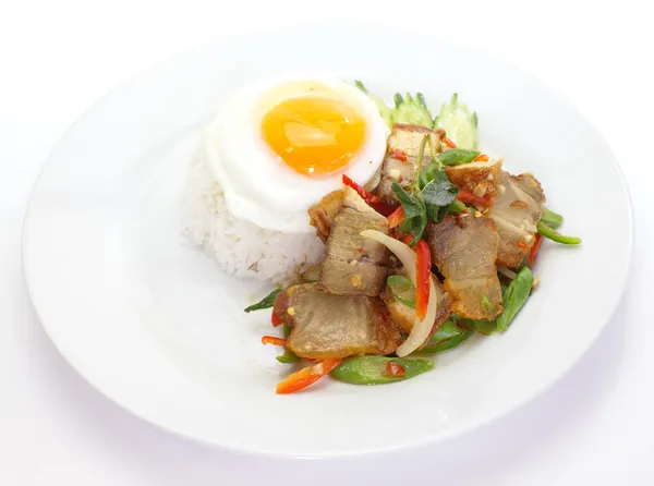 Vepřové pikantní kari a bílá rýže s vejcem — Stock fotografie