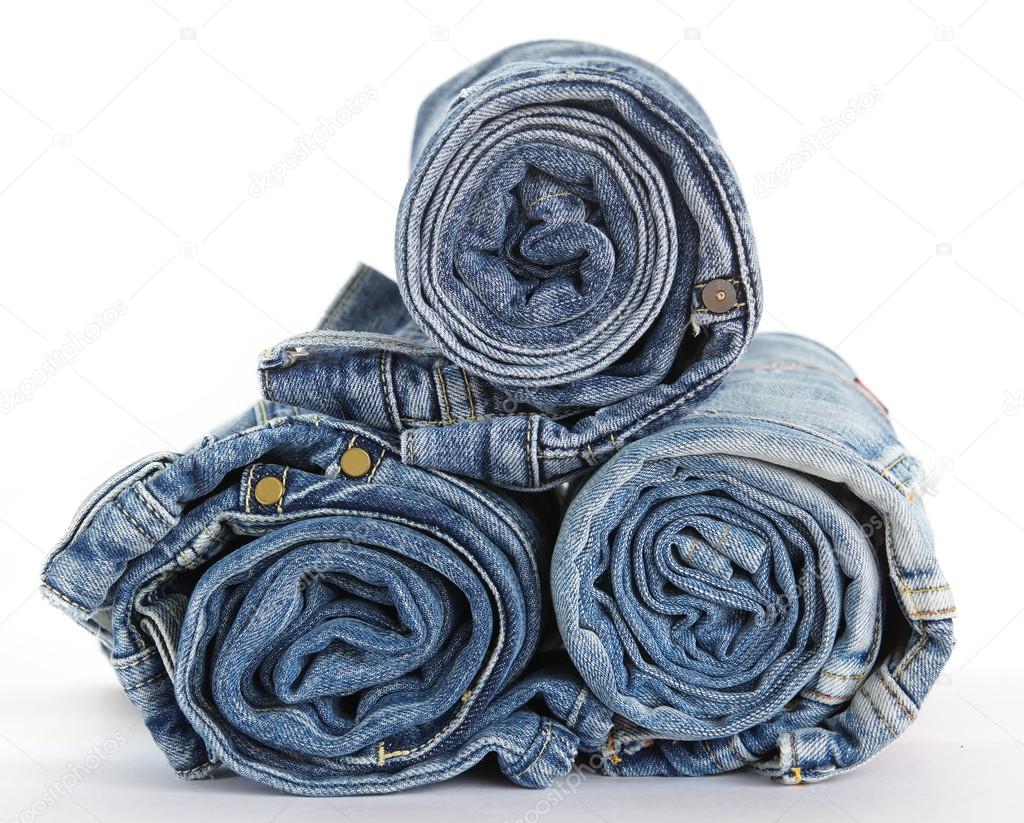 Lot of different blue jeans