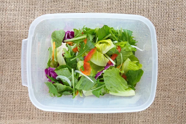 Салат из овощей в пластиковой коробке — стоковое фото