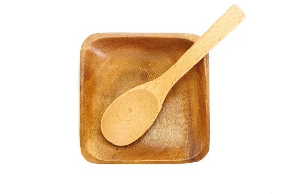 Wood spoon and wood plate — Stock Photo, Image