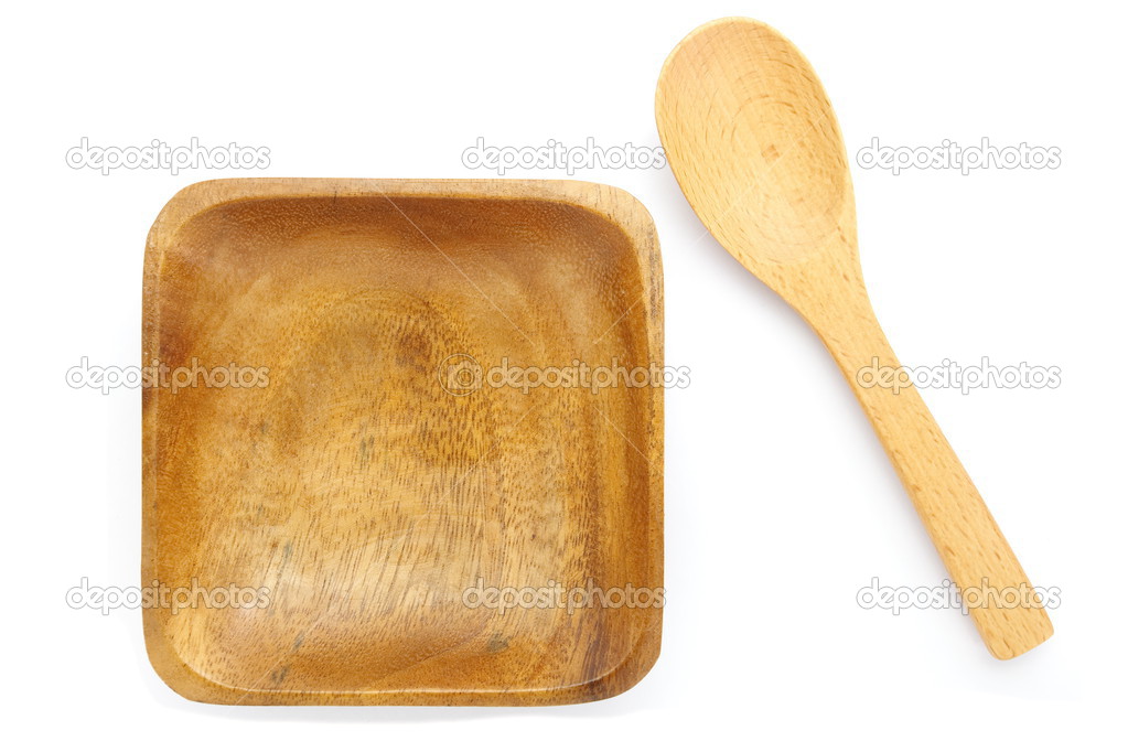 Wood spoon and wood plate
