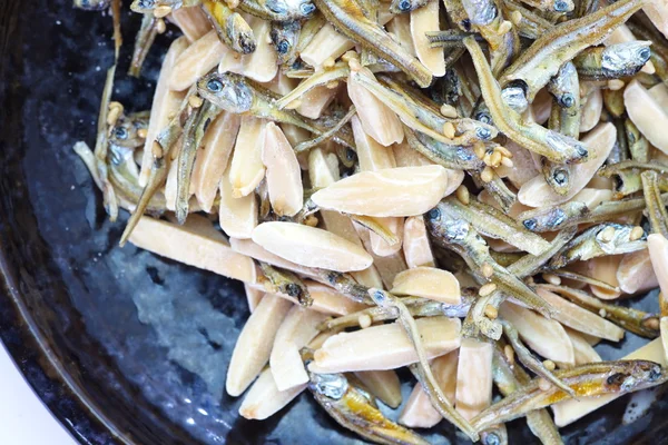 Almond and favoured dried sardine — Stock Photo, Image