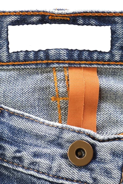 Blue jeans with blank label — Stock Photo, Image