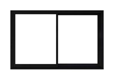 Beyaz arkaplanda izole edilmiş siyah kaydırma alüminyum pencere çerçevesi