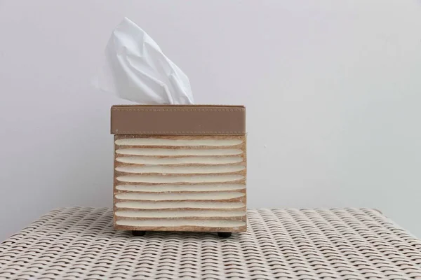 Square White Wooden Box Tissue Paper Towels — Stock Photo, Image