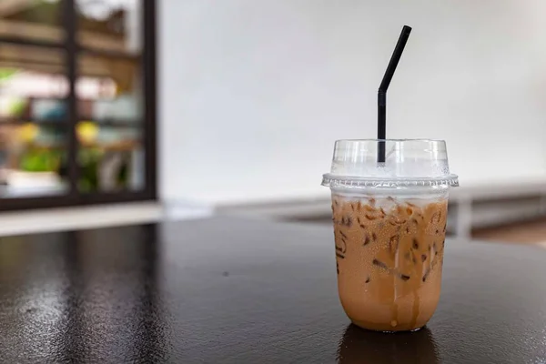 Cappuccino Gelado Copo Plástico Take Out — Fotografia de Stock