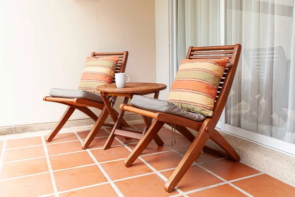 Brown Wooden Chairs Brown Cushions Balcony — Stock Photo, Image