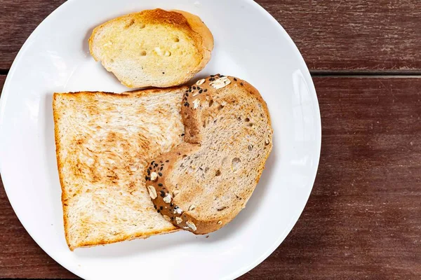 Piatto Colazione Pane Tostato Marmellata Con Burro — Foto Stock