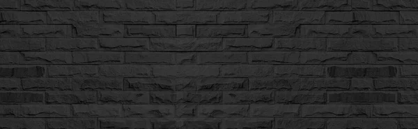Panorama Modern Black Brick Wall Texture Background — Stock Photo, Image