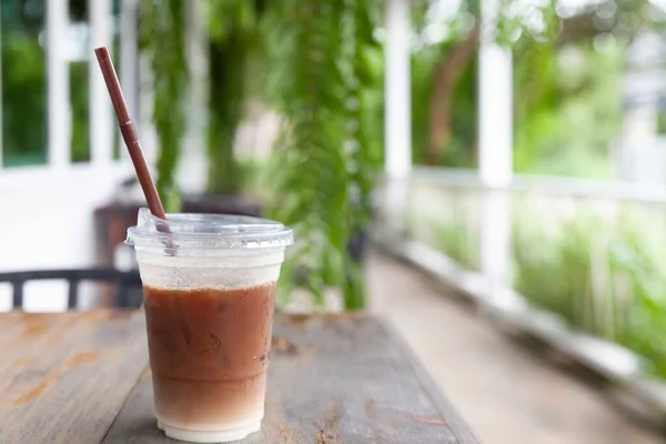 Cappuccino Gelado Copo Plástico Take Out — Fotografia de Stock