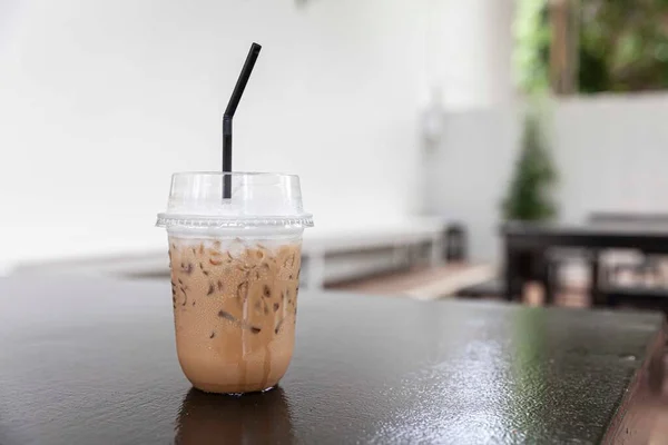 Cappuccino Gelado Copo Plástico Take Out — Fotografia de Stock