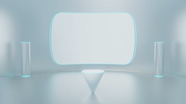 Estudio Escenario Futurista Luz Neón Pantalla Resplandeciente Blanco Renderizado — Vídeo de stock