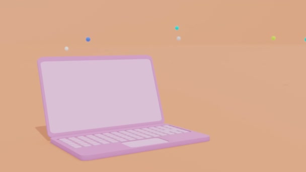 Minimal Pink Laptop Computador Branco Tela Mockup Renderização — Vídeo de Stock