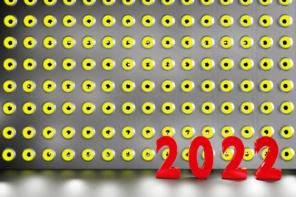 Abstract Red Number 2022 Glowing Speaker Wall Background Rendering — Stock fotografie