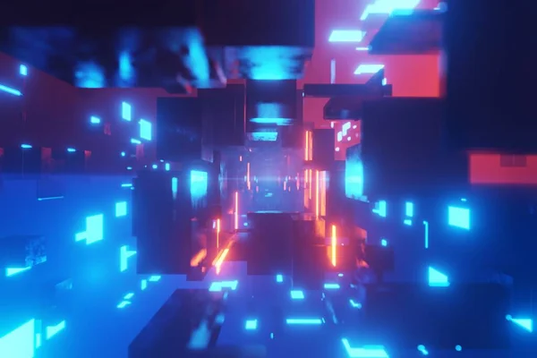 Abstraktes Futuristisches Tunnel Laser Cube Geometrisches Cyberspace Wurmloch Cyberpunk Hintergrund lizenzfreie Stockbilder