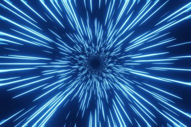 Soyut fütüristik Hız Işıkları Tüneli, zaman eğrisi, uzayda seyahat, arka plan 3D görüntüleme