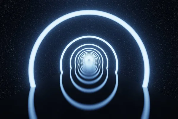 Abstract Futuristic Glowing Circles Neon Light Tunnel Star Space Background — Stockfoto