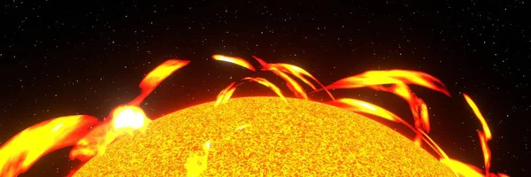 Słońce Słoneczne Flare Przestrzeni Panorama Tła Renderowania — Zdjęcie stockowe