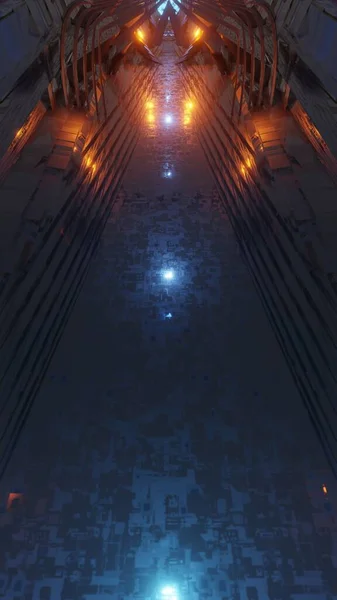 Sci Future Fantasy Alien Planet Big Hall Gebäude Vertikalen Hintergrund — Stockfoto