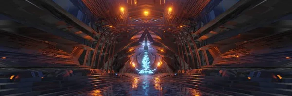 Sci Future Fantasy Planeta Alienígena Big Hall Edifício Panorama Fundo — Fotografia de Stock