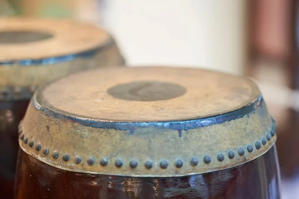 Close Van Thaise Oude Muziek Instrument Vintage Lederen Klassieke Drum — Stockfoto