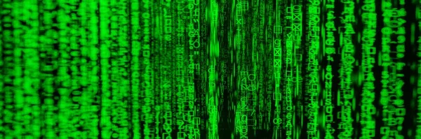 Abstract Futuristic Green Matrix Binary Digital Data Panorama Background Rendering - Stock-foto