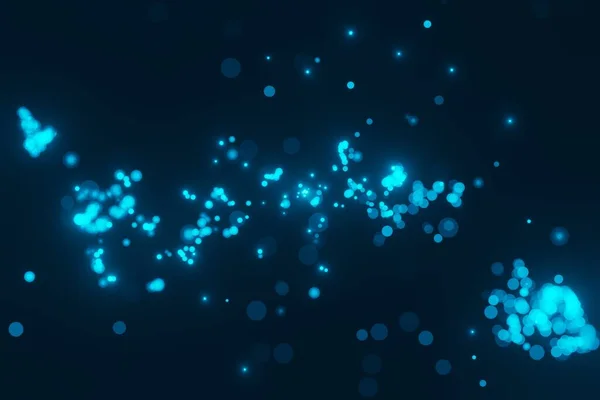 Abstract Blue Glowing Particles Blurred Dark Background Rendering — Stock Fotó