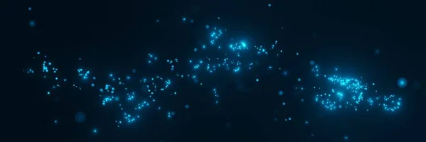 Abstract Blue Glowing Particles Blurred Dark Panorama Background Rendering — Stok fotoğraf