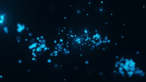 Abstract Blue Glowing Particles Blurred Dark Background Rendering — Wideo stockowe