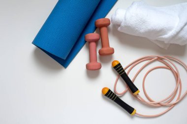 equipment for sports on a white background top view